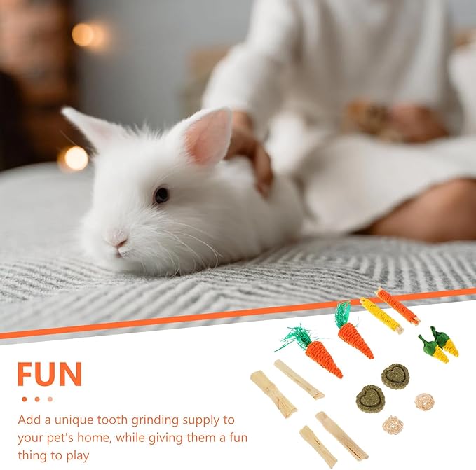 ORFOFE Small Animal Chew Set for Teeth Cleaning, 12pcs Mixed Wooden and Grass Balls Bundle for Rabbits, Hamsters, and Guinea Pigs Oral Care and Biting Play Color Style