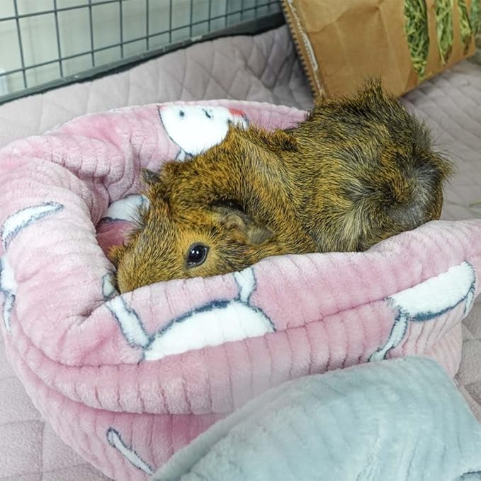 GuineaDad Guinea Pig Hideout & Tunnel Set – Plush Enrichment Toys and Accessories for Guinea Pigs – Soft Small Animal Hideaway, Tunnel, and Hiding Hut – Indoor Play for Cage or Enclosure (Pink)