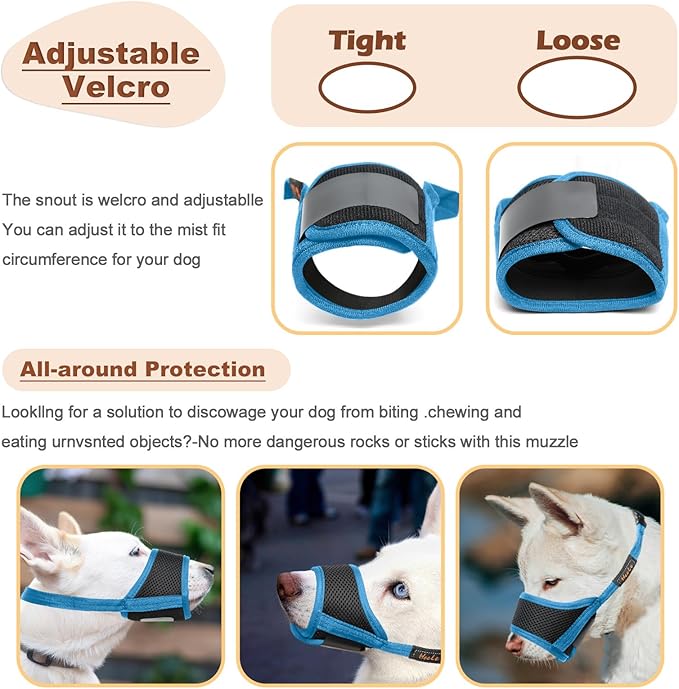 HEELE Dog Muzzle,Soft Nylon Muzzle Anti Biting Barking Chewing,Air Mesh Breathable Drinkable Adjustable Loop Pets Muzzle for Small Medium Large Dogs (Sky Blue, M)