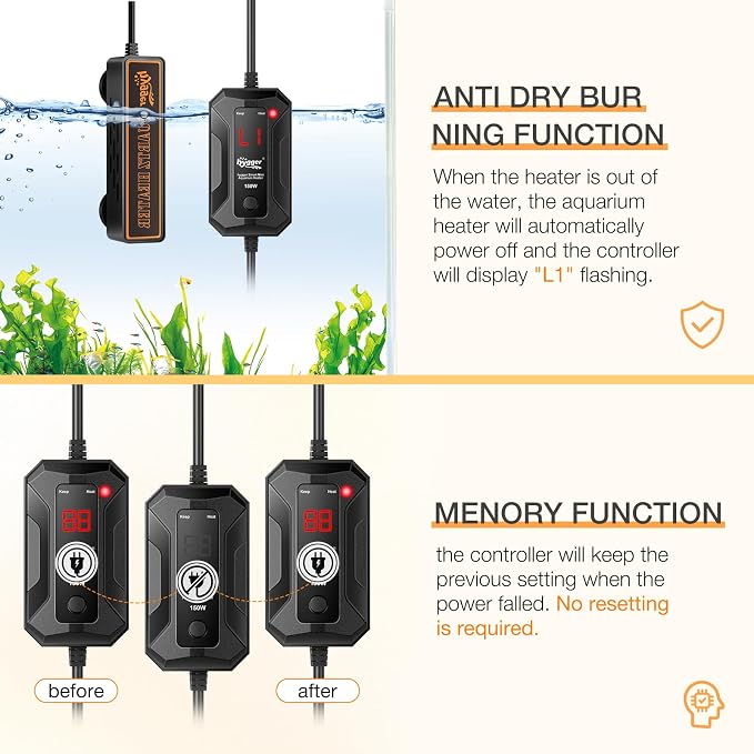 hygger Smart Mini Aquarium Heater 100W for 10-26 Gallons, Desktop Betta Submersible Fish Tank Heater with Intelligent Temperature Control and 5 Safety Protections