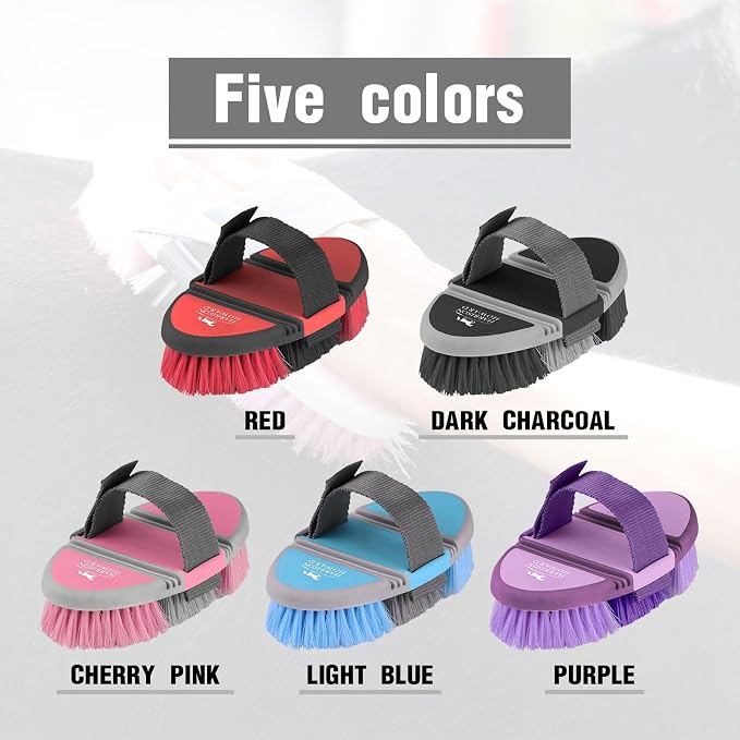 Harrison Howard Flexible Finish Horse Grooming Brush - Bendable, Convenient for Horse Scrubbing, Comfortable Hold in Hand - Dark Charcoal