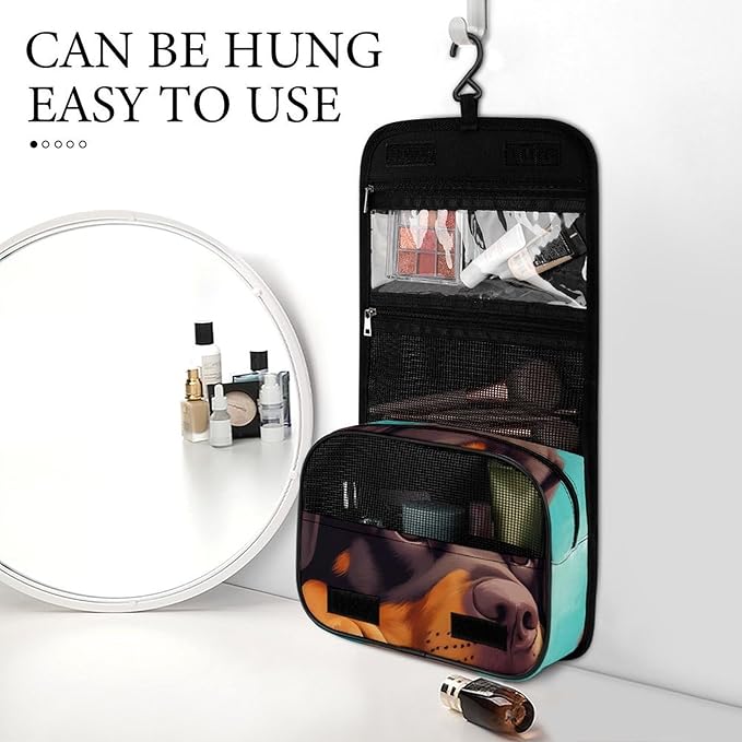 Travel Toiletry Bag makeup Accessories Portable Hanging Organizer (Cute Rottweiler Puppy Farm Dog Lazy Animal)