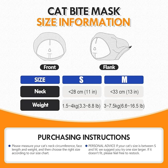 Cat Muzzle Adjustable Anti-Bite Head Cover - Breathable Grooming Mask for Nail Trimming, Bathing & Vet Injections, Safe Fit for Cats (S)