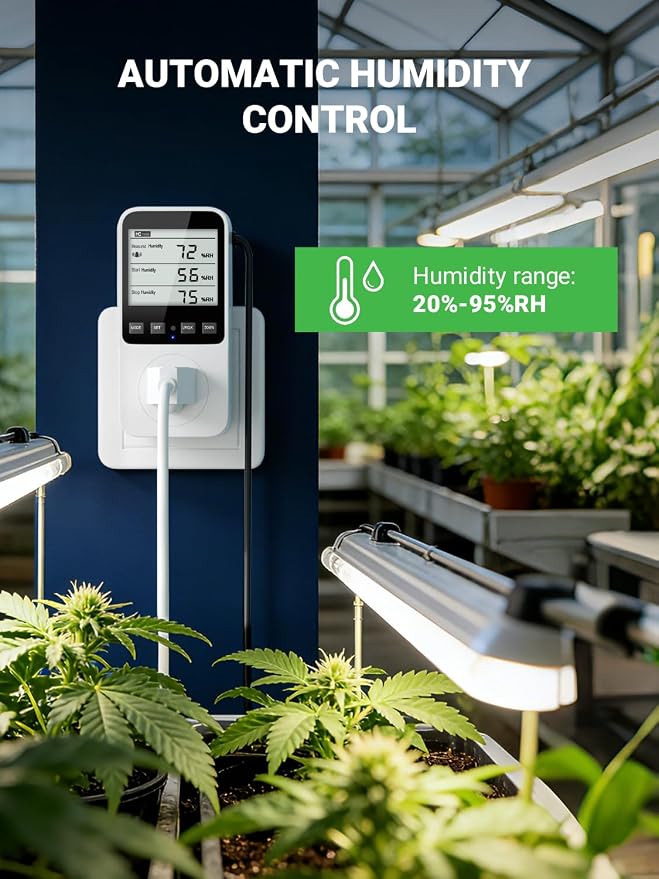 Temperature and Humidity Controller Plug in, Thermostat Controlled Outlet for Humidifier | Temperature Humidity Alarms | Digital Humidistat Controller Switch for Mushroom, Greenhouse, Reptile