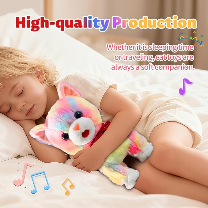 Rainbow Walking Cat Toy for Kids Kitty Toys for Girls Kitten Set that Talking Meows Singing Dancing Repeat What You Say Touch and Voice Control Plush Electronic Robot Kitties for Baby Toddlers