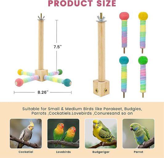 Upgraded Parrot Perch Toy,Rotating Bird Perch Stand with Chew Ball Toy for Small&Medium Birds,Bird Cage Accessories for Parakeets Cockatiels Lovebirds Conures Finches Budgies (Rainbow Colors)