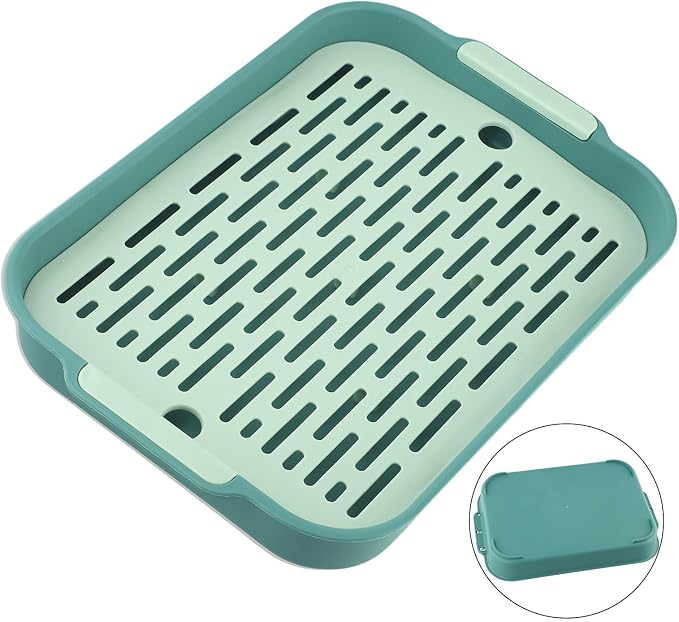 Small Animal Litter Box with Detachable Grid, Large Space Rabbit Toilet Tray for Guinea Pigs Hamster Chinchilla Ferret, Smooth Corner Plastic Potty Training Pan, Easy Clean Blue 36.5x24.5cm(B)