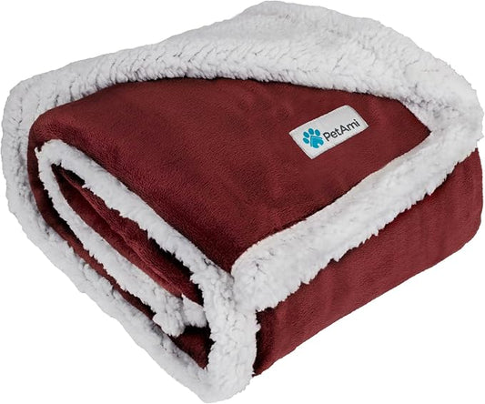 PetAmi Dog Blanket for Small Medium Dogs and Cats, Soft Sherpa Fleece Pet Blanket Throw for Puppies Kittens, Reversible Plush Couch Cover Protector Sofa Bed Crate, Machine Washable, 60x40, Dark Red