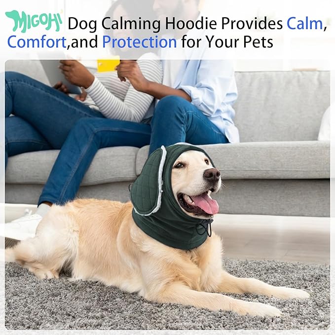 MIGOHI Adjustable Dog Ear Cover for Small Dogs,Dog Ear Muffs with Sound-Absorbing Pads,Head Wrap Calming Hoodie for Dogs Noise Anxiety,Thunder,Fireworks,No Flap Ear Wraps for Dogs Hematoma,S,Green