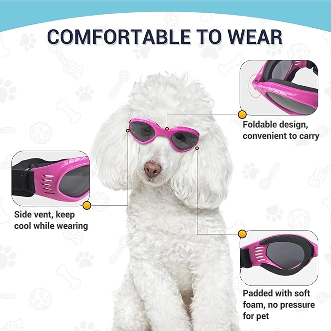 Dog Goggles Medium Breed, Small Dog Sunglasses Pet Eye Protection Windproof Anti-UV for Small to Medium Dogs, Pink
