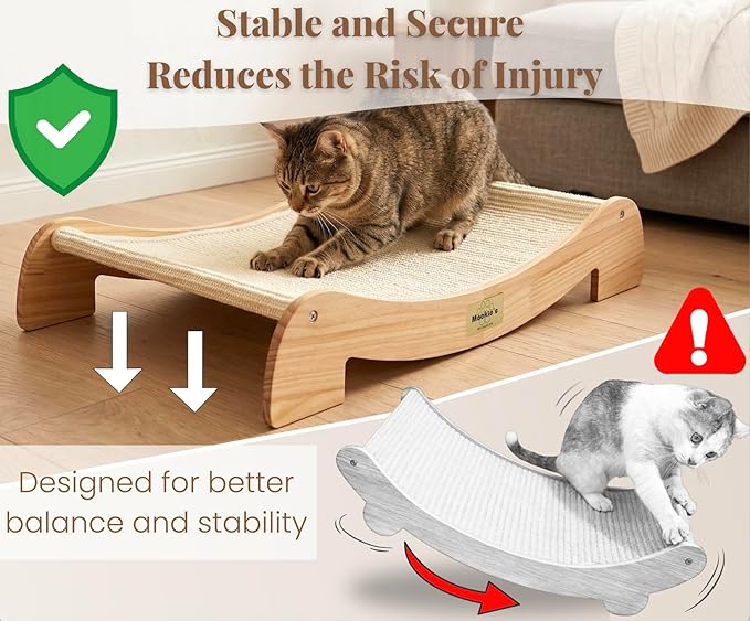 Mookie’s Extra Wide Cat Scratcher Bed, 26.5” x 16.7” – Stable Wooden Cat Scratcher Lounge with Natural Sisal, Solid Wood Horizontal Scratching Bed for Large Indoor Cats | Furniture for Cats