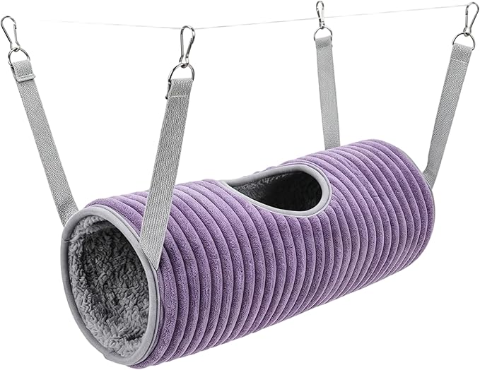 Ferret Hammock Tunnel, Play & Sleep Rat Hammock for Guinea Pigs, Rats, Hamsters, Soft Plush Cage Accessory - Violet - Rat