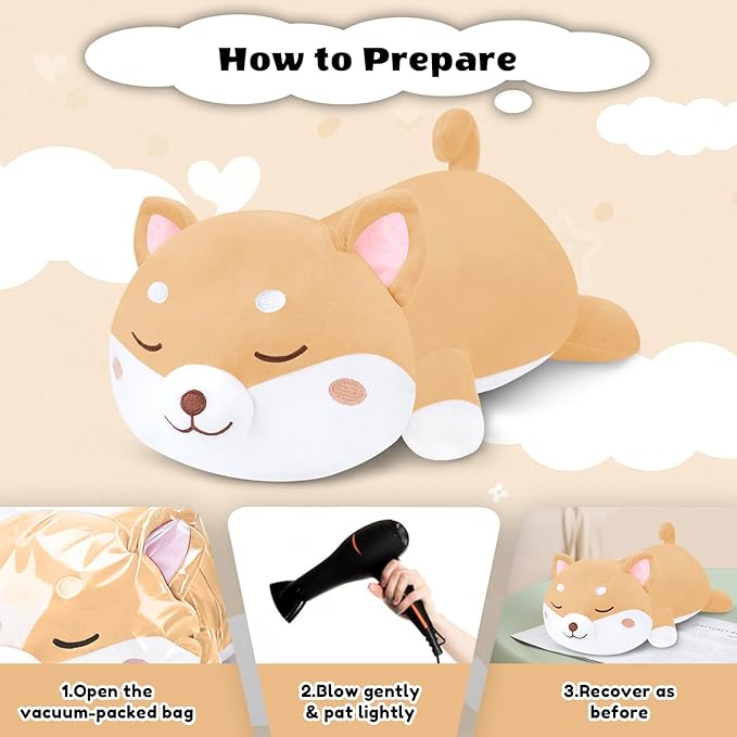 Finebee Weighted Shiba Inu Stuffed Animals, Cute Weighted Dog Plush, Soft Comfort Stuffed Weighted Shiba Inu Plushie Gifts for Kids & Adults (9.8" 0.8Lbs)