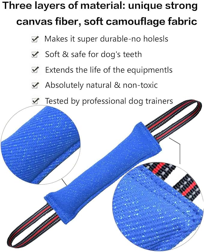 Clysoru Tug Toy for Dogs Tug of War Dog Toy with 2 Strong Red Band Handles Lasting Training Equipment Puppy to Large Dogs Interactive Toy Best for Tug of War Pull Indestructible Rope Toys (Blue)