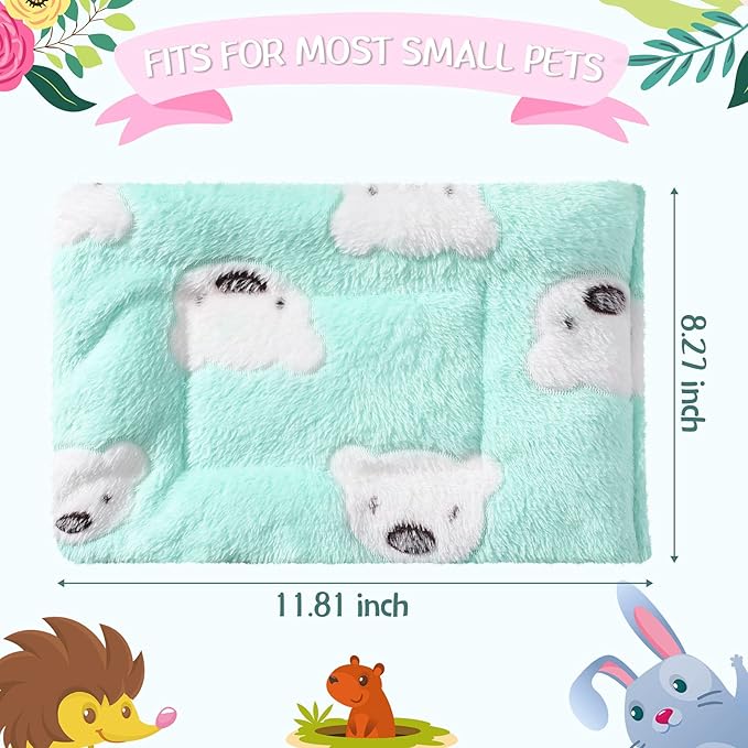 Jetec 2 Pieces Guinea Pig Bed Rabbit Bed Warm Small Animal Hamster Bunny Mats Winter Warm for Bunny Hamster Squirrel Hedgehog Chinchilla Small Animal Accessories(Green, Pink,Bear Pattern)