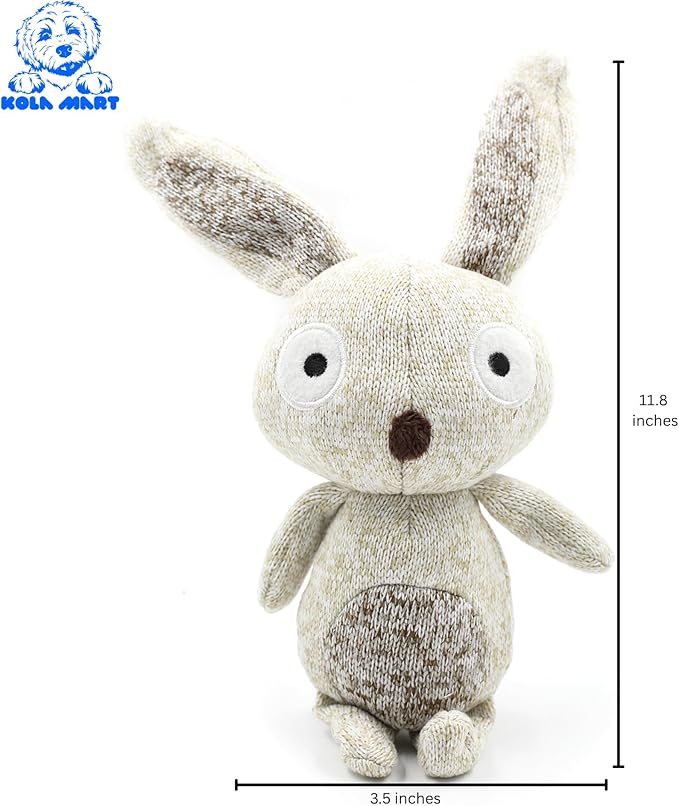 Rustic Knit Plush Bunny Dog Toy - Long-Eared Hopper Stuffed Animal for Dogs | Soft Knitted Puppy Chew Toy for Small Medium Dogs | Safe Embroidered Eyes | Anxiety Relief Cuddle Toy