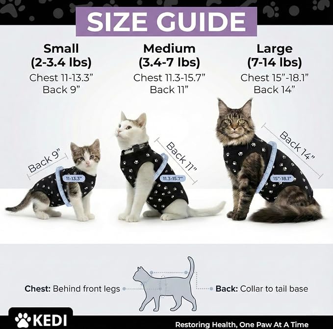Cat Surgery Recovery Suit Female Cat Onesie for Cats After Surgery Spay Surgical Abdominal Wound Skin Diseases E-Collar Alternative Wear (Black, Medium)