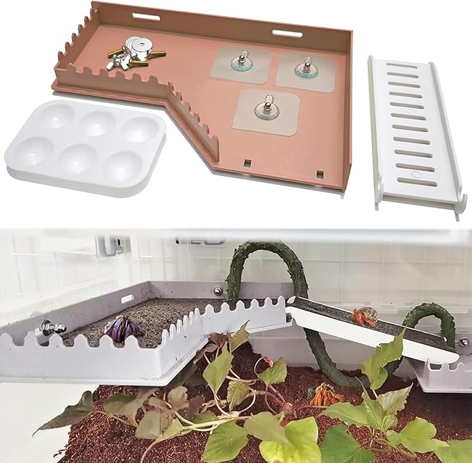 Hermit Crab Accessories - Platform with Ladder and Food Dish, Hermit Crab Climbing Toys, Habitat Supplies and Tank Accessories for Reptiles, Hamsters, Geckos, Small Lizards