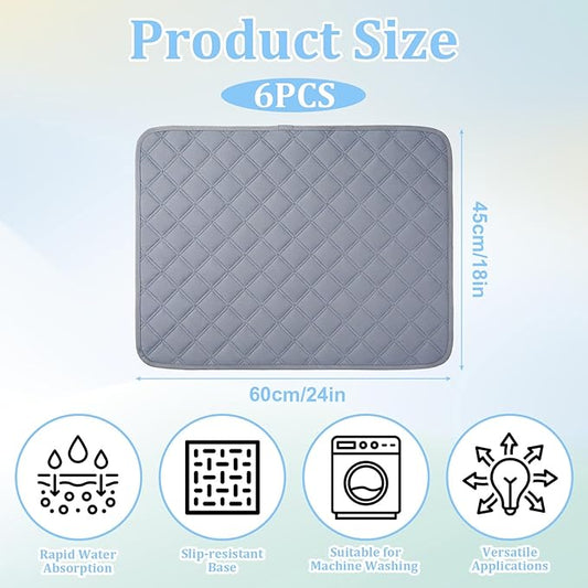 6 PCS Washable Guinea Pig Cage Liners, 24 X 18 Inch Leakage Prevention Rabbit Cage Liner Reusable Anti Slip Guinea Pig Pee Pads Absorbent Bunny Mat for Small Animals, Rabbits and Hamsters-Grey