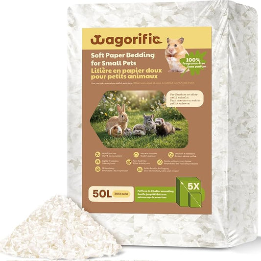 Hamster Bedding 50L, Dust-Free Paper Bedding, Odor Control, 5X Expansion, Natural Unscented for Small Animals, Guinea Pigs, Rabbits & Gerbils