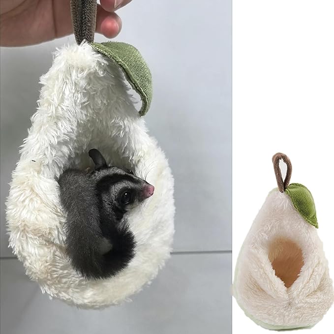 Pear-Shaped Hamster Pouch Bed - Plush Sugar Glider Hideout, Small Pet Habitat Decoration Cozy Cage Accessories for Mice, Gerbil, Golden Bear, Degu