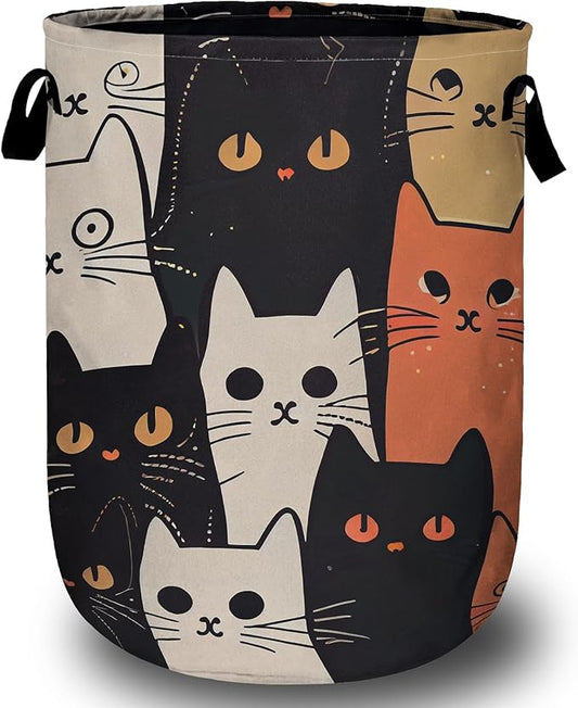 Watercolor Funny Cat Laundry Basket, Laundry Hamper Collapsible Oxford Cloth with Handle Clothes Storage Bin for Bathroom Laundry Room Bedroom 15.7 X 20 Inch