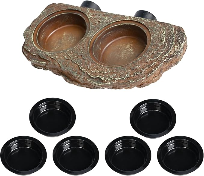 Magnetic Reptile Feeder Ledge, Crested Gecko Feeding Ledge with 6PCS Food Cups Reptile Food Dish Water Bowl Tank Accessories for Bearded Dragon Chameleon Lizard Snake