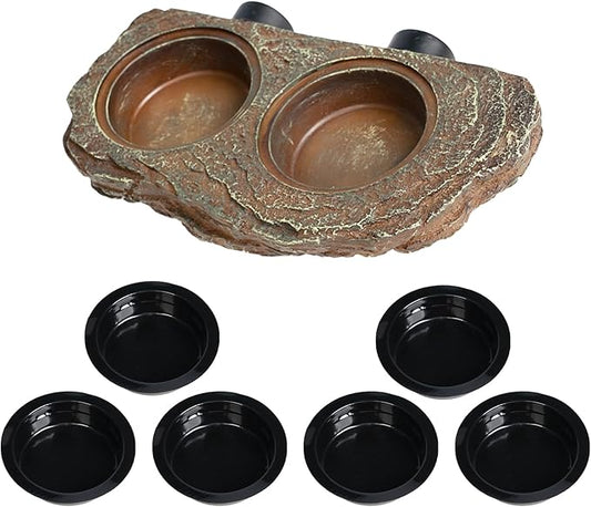 Magnetic Reptile Feeder Ledge, Crested Gecko Feeding Ledge with 6PCS Food Cups Reptile Food Dish Water Bowl Tank Accessories for Bearded Dragon Chameleon Lizard Snake