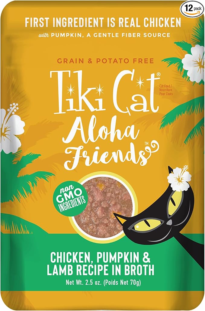 Tiki Cat Aloha Friends Wet Cat Food, Chicken, Pumpkin & Lamb, 2.5 oz. Pouch (12 Count)