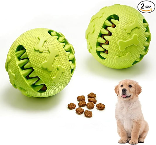 Dog Balls 2Pack Treat Dispensing Toys for Medium & Large Breeds, 3inch / 7.5cm Natural Rubber Dog Puzzle Toy Slow Feeder for Mental Stimulation, Anxiety Relief & Interactive Play