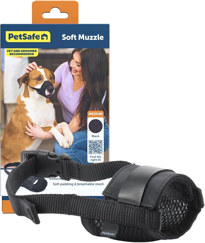 PetSafe Dog Muzzle - Medium, Black - Comfortable Padding - Adjustable Sizing for Small, Medium and Large Dogs - Prevents Biting - Allows Room to Pant - Perfect for Visits to the Vet or Groomer