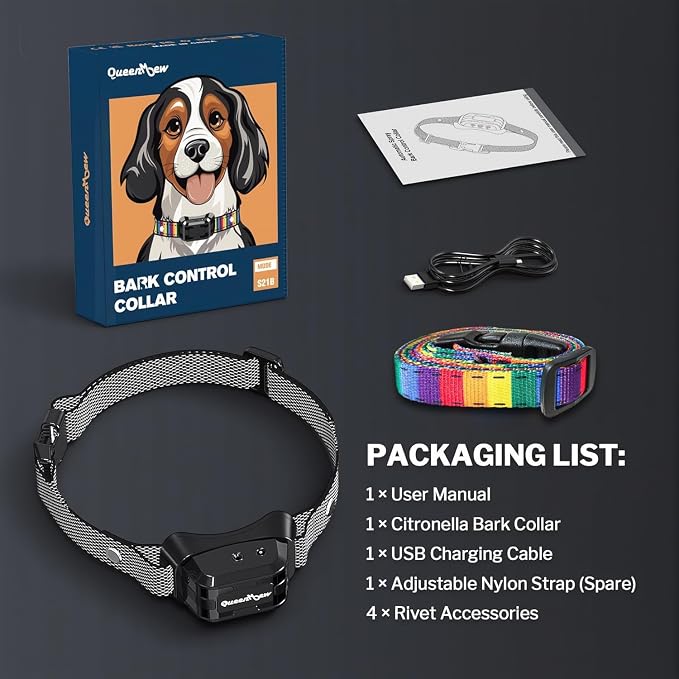 Bark Collar, Dog Bark Collar for Large Medium Small Dogs, Citronella Dog Bark Collar with Adjustable Spray & Sensitivity, Rechargeable Anti-Bark Collar for Dogs with Safe, 2 Collar Straps(Black)