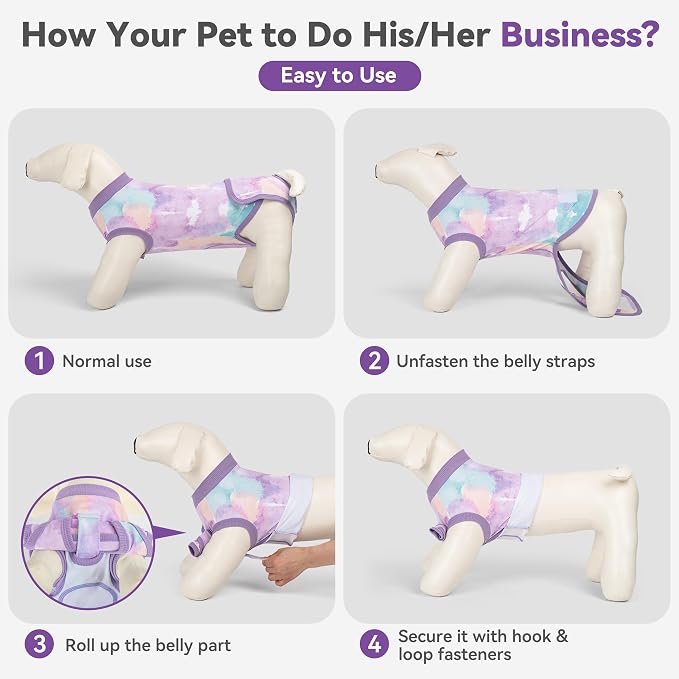 cyeollo Dog Surgery Recovery Suit, Breathable Surgical Suit for Dogs Female Male After Spayed Neuter, Anti-Lick Dog Onesie Body Suits for Wounds Protection, Soft Cone Alternative, Tie Dye XS