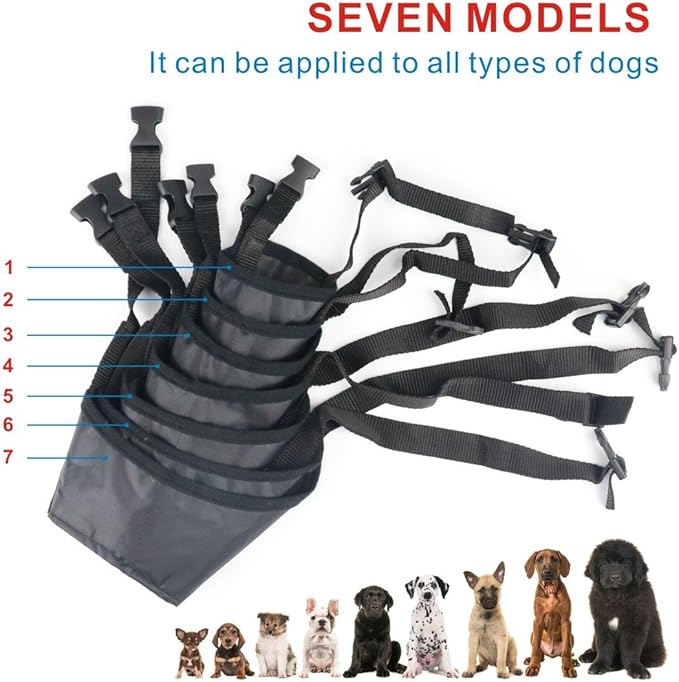 Idepet 7PCS Adjustable Dog Muzzles - Anti-Biting Barking Muzzles for Small, Medium, Large & Extra Dogs (Pack of 7)