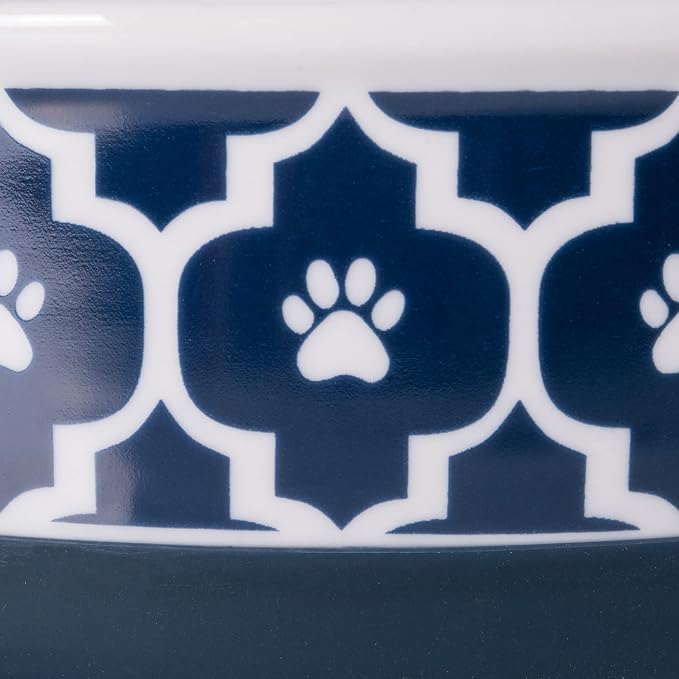 Bone Dry Lattice Collection Pet Bowl & Canister, Medium Set, 6x2 inches, Nautical Blue, 2 Piece