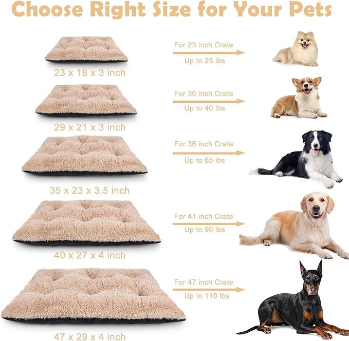 JOEJOY Large Dog Bed Crate Pad, Deluxe Plush Washable Dog Beds Fulffy Soft Kennel Pad Anti-Slip Pet Sleeping Mat for Extra Large Medium Small Dogs, 40" x 27", Beige (Pack of 2)