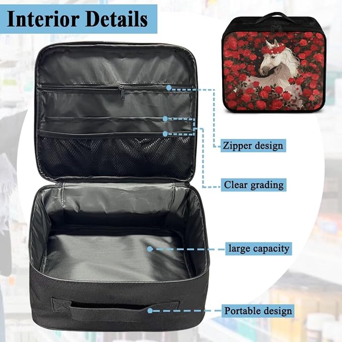 Rnyleeg First Aid Kit Empty Red Rose Horse Emergency Medical Kit with Zipper Large Capacity Medical Bag for Home, Travel, Outdoor, Boat, Camping, Hiking