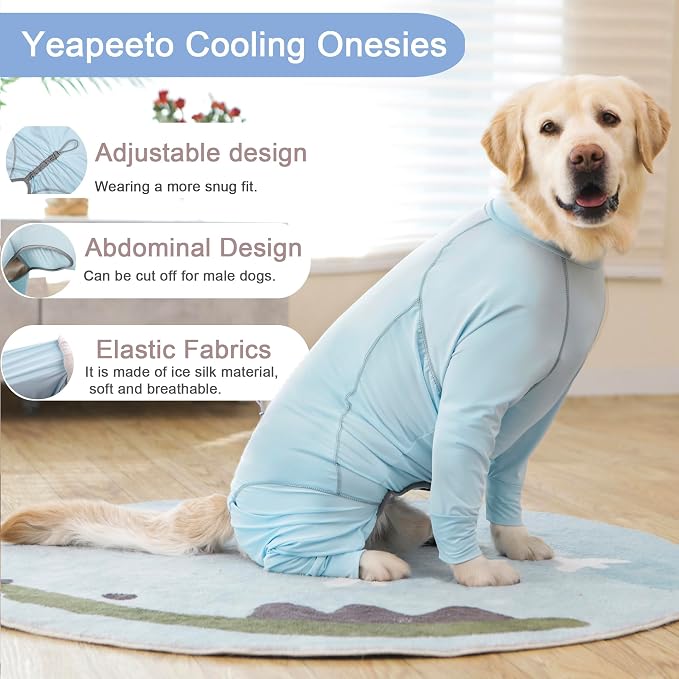 Dog Sun Protection Cooling Suit UPF 50+, Quick-Dry Breathable Jumpsuit for Large & Medium Dogs, Outdoor Dirt-Resistant Shedding Control Pet Apparel (Ice Blue, 3X-Large)