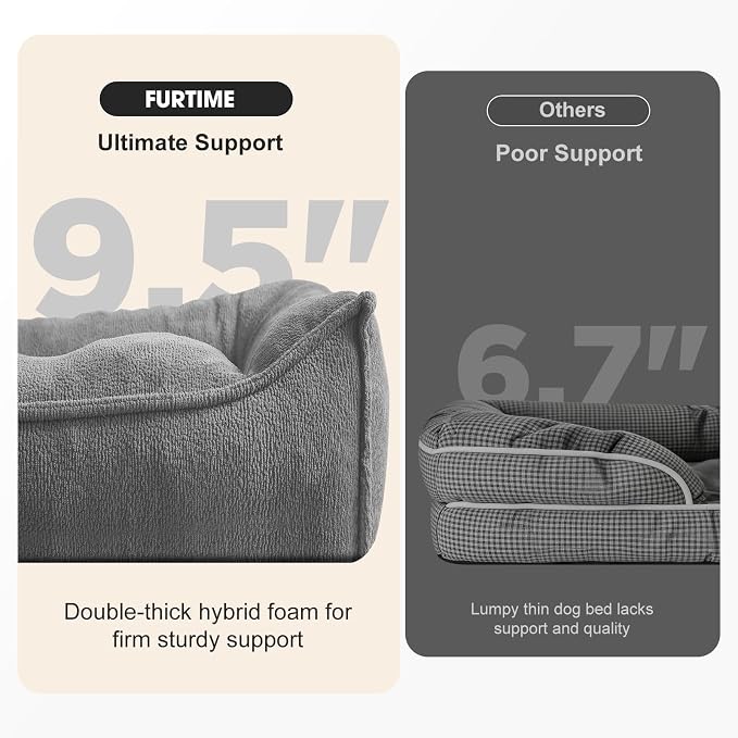 FURTIME XL Orthopedic Dog Beds Large Sized Dog, Extra Thick Supportive Comfort Pet Sofa, Ergonomic Slant Dog Couch with Removable Washable Cover, Ultra Soft Surface & Non-Slip Bottom, Light Grey, 42"