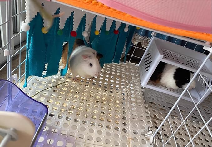 OMEM Guinea Pig Corner Hideout Fringed Triangle House with Hidden Hammock Tent for Hamster Rabbit Small Pet Habitat Décor (Blue)