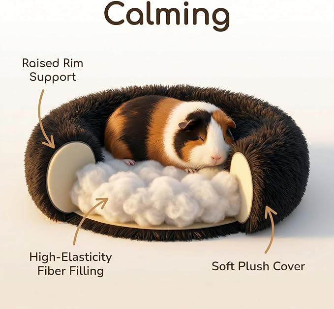 Guinea Pig Bed 11.8 Inch for Small Animal，Washable Small Animal Beds，Hideout Soft & Comfortable Donut Bed for Dwarf Rabbits/Hamster/Hedgehog/Ferrets,Black