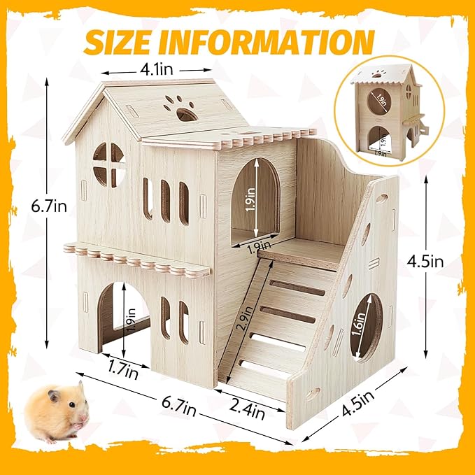 Hamster House,Tiny House with Slide House, Double-Decker Hut, Hamster Cage Accessories,Small Animal Habitat Decor for Small Hamster