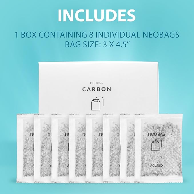 Aquario Neo Carbon - Aquarium Filter Media - Premium Activated Carbon, Improves Water Quality, Stabilizes pH Levels, Perfect for Aquatic Habitats - 8-Count Bags