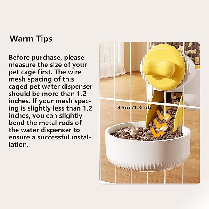 GPY Automatic Hanging Rabbit Feeder for Cages, 44oz Large Capacity Pet Food Dispenser, Bunny Feeder Guinea Pig Hedgehog Ferret Puppy Food Dispenser Small Animal Automatic Feeders（Feeder only, Yellow