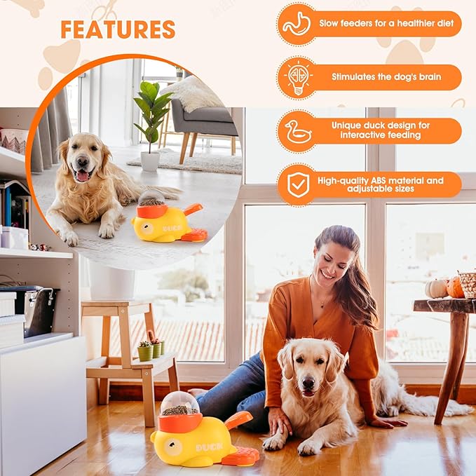 Cat Puzzle Treat Dispenser,Interactive Dog Puzzle Treat Feeder,Duck-Shaped Puzzle Toy Prevents Bloating,Food Puzzle Slow Feeder Adjustable Food Outlet for Small Cats,Dogs,Other Pets (Yellow)