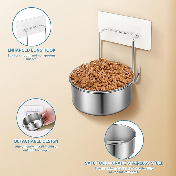 2 Pcs Small Wall Mounted Cat Bowls, Elevated Hanging Puppy Food and Water Bowls Stainless Steel Non-Spill Kitten Feeding Dish with Wall Mounted Hook for Small Pets (S (4x1.7'' & 4.7x2''))