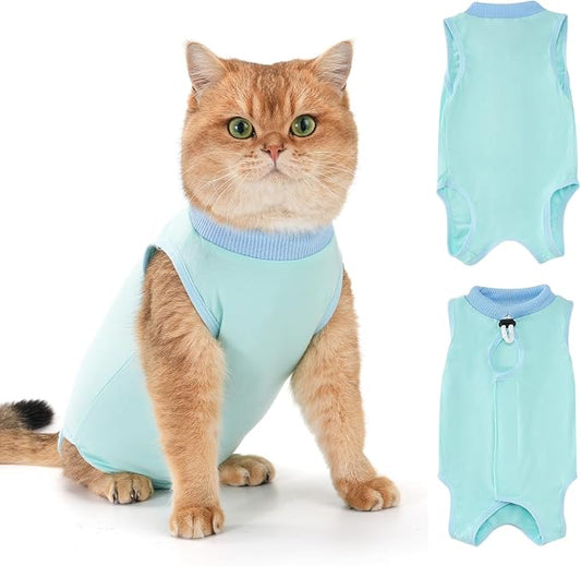 Avont Cat Recovery Suit for Surgery, Breathable Anti-Licking Onesie for Kittens, Surgical Post-Operative Protective Bodysuit, Comfortable Alternative to E-Collar -Mint (L)