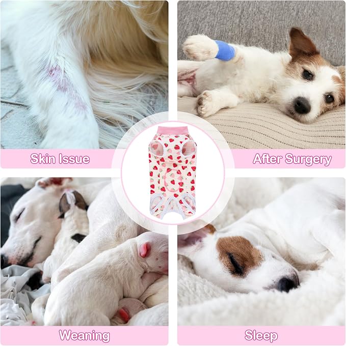 Coppthinktu Recovery Suit for Dogs After Surgery, Dog Onesie Surgery Recovery Suit for Female Spay, Soft Surgical Pajamas Bodysuits for Puppy to Prevent Licking Dog Cone Alternative Strawber XL