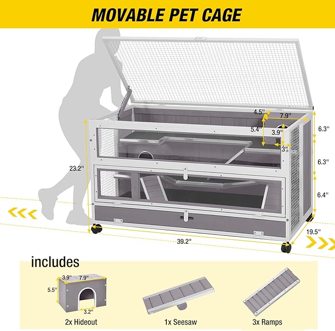 Aivituvin Hamster Cage Guinea Pig Cage with Metal Frame Chewproof Rat House Small Animal Cage Movable