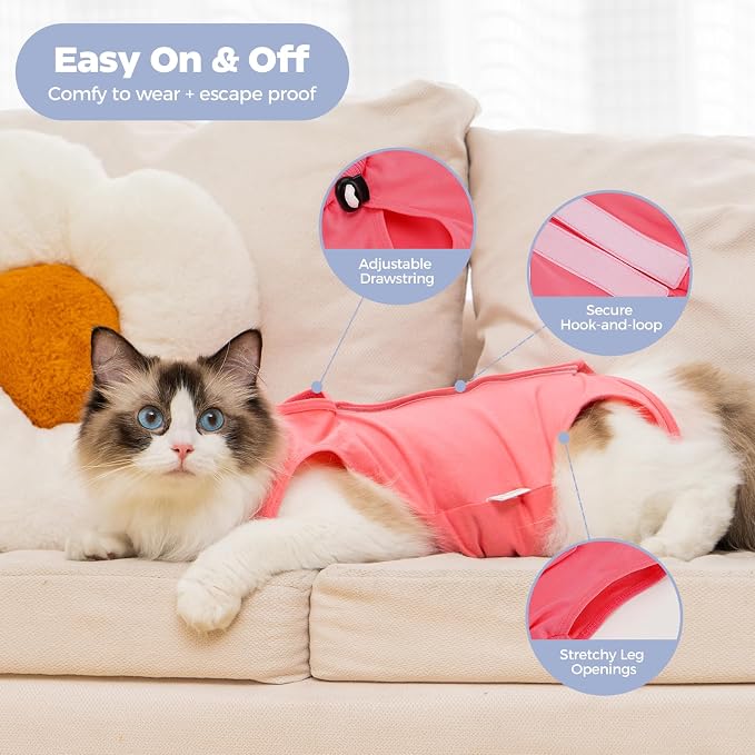 Avont Cat Recovery Sui,Post-Surgery Protective Vest Rosepink M | Breathable & comfortable cat onesie for cats after surgery female. Soft alternative to cone. Machine washable